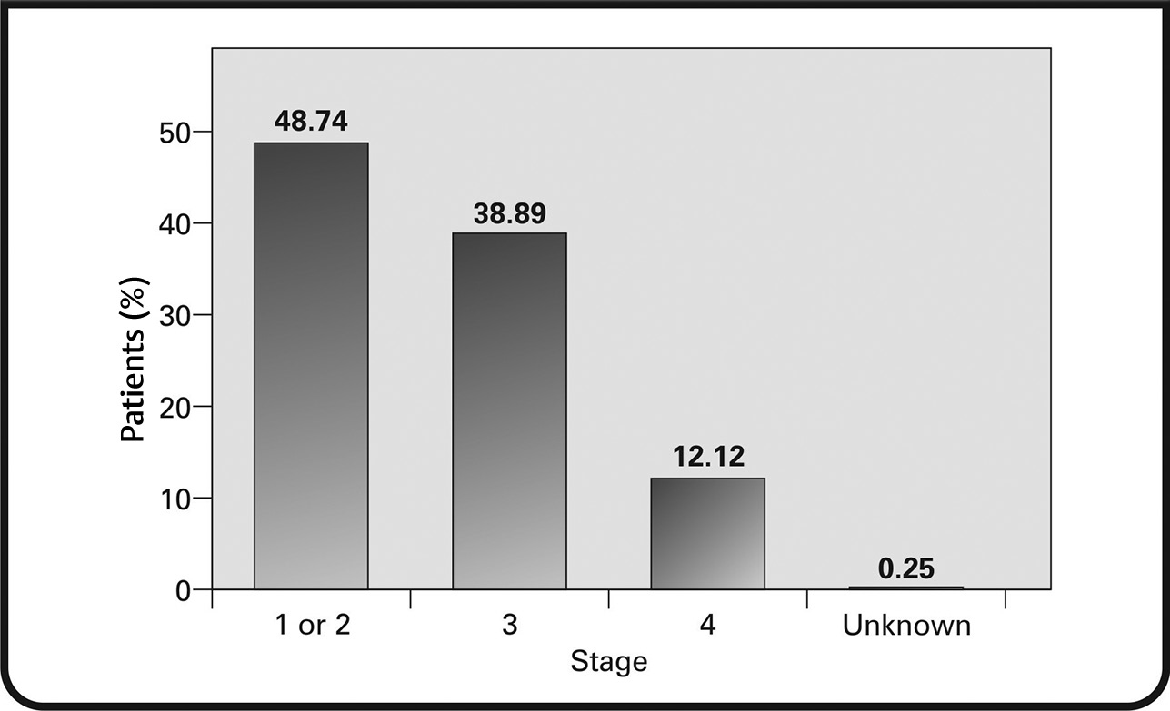 Fig. 5 Percentage of patients at different stages of breast cancer at diagnosis.
